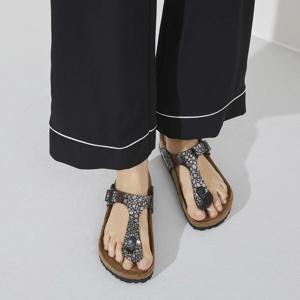 BIRKENSTOCK Gizeh Birko Flor Metallic Stones Black Thong Sandals 41 L10 M9 Reg